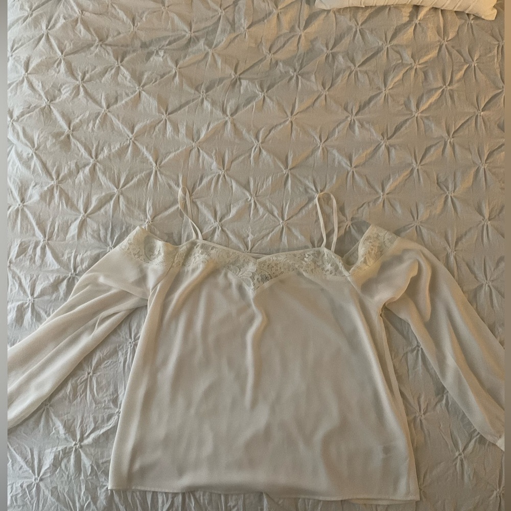 Express Cream Long Sleeve Open Shoulder Blouse